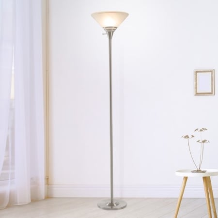 Hastings Home Torchiere Floor Lamp Metal Base and Marbleized Glass with LED Bulb (Brushed Silver) 187809DXW